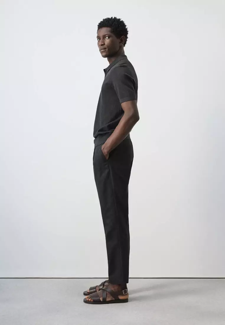 Slim Fit Cropped Linen-Cotton Trousers