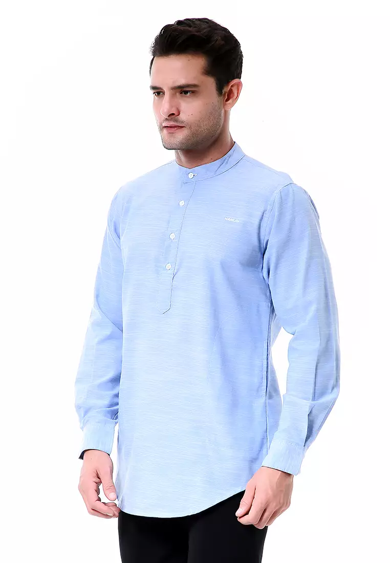 Leopold Atasan Pria Kemeja Polos Setengah Kancing Long Sleeve Simple Design Material Cotton ORIGINAL - Soft Blue