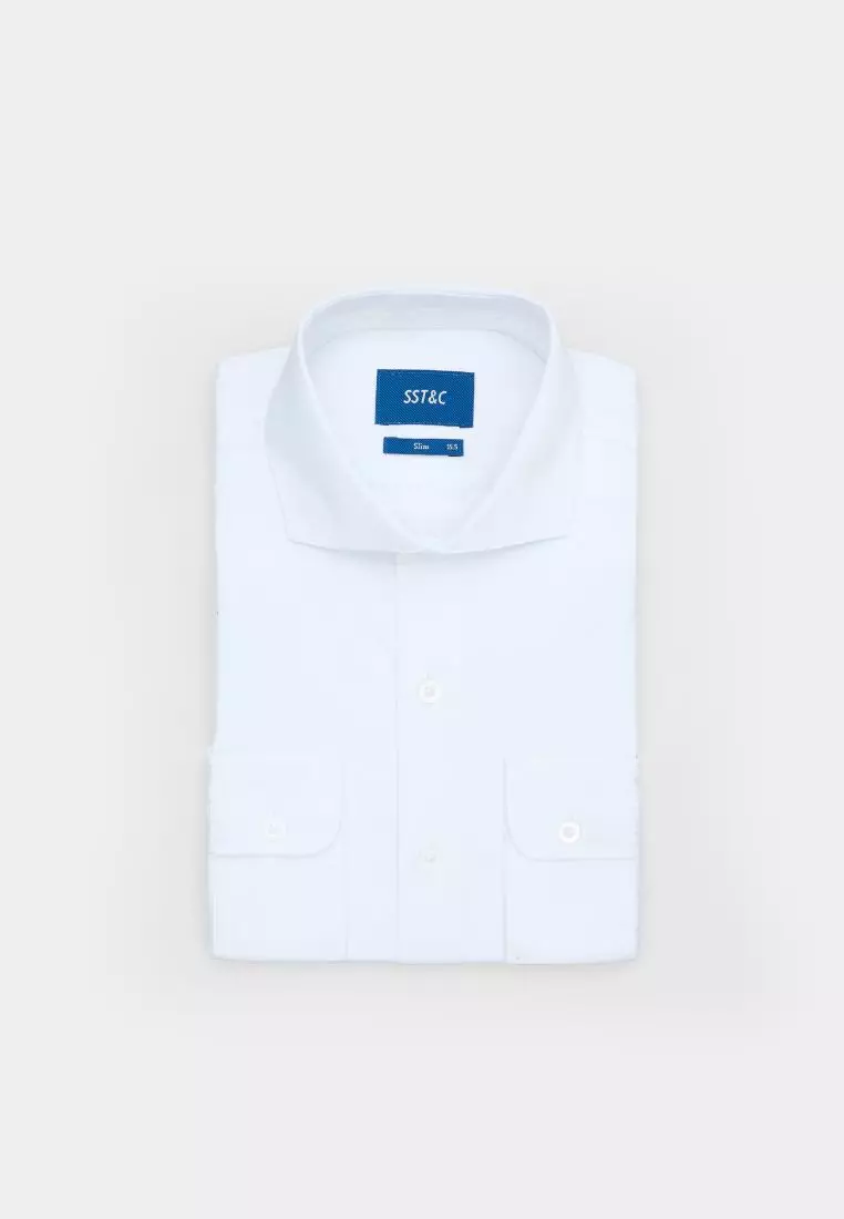 White Textured Slim Fit Shirt