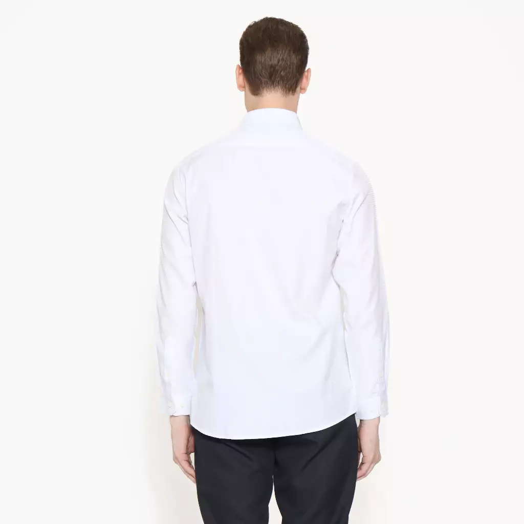 Schoeller Kemeja Pria Putih Motif Slim Fit Lengan Panjang – DRAKE-MLNS-PT | Katun Premium Formal Office Shirt