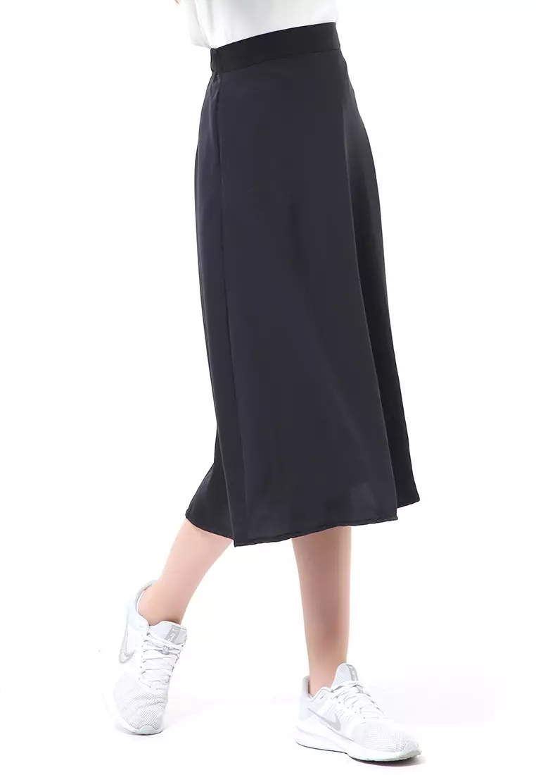 Trisha Rok Midi Wanita Model A-Line Simple Palin Motive Material Crepe ORIGINAL - Black