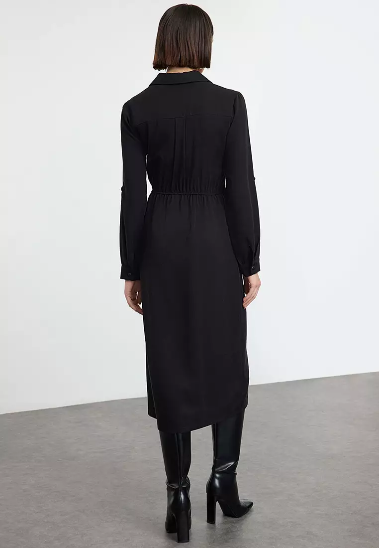Black More Sustainable Midi Woven Shirt Dress Twoaw25El00576