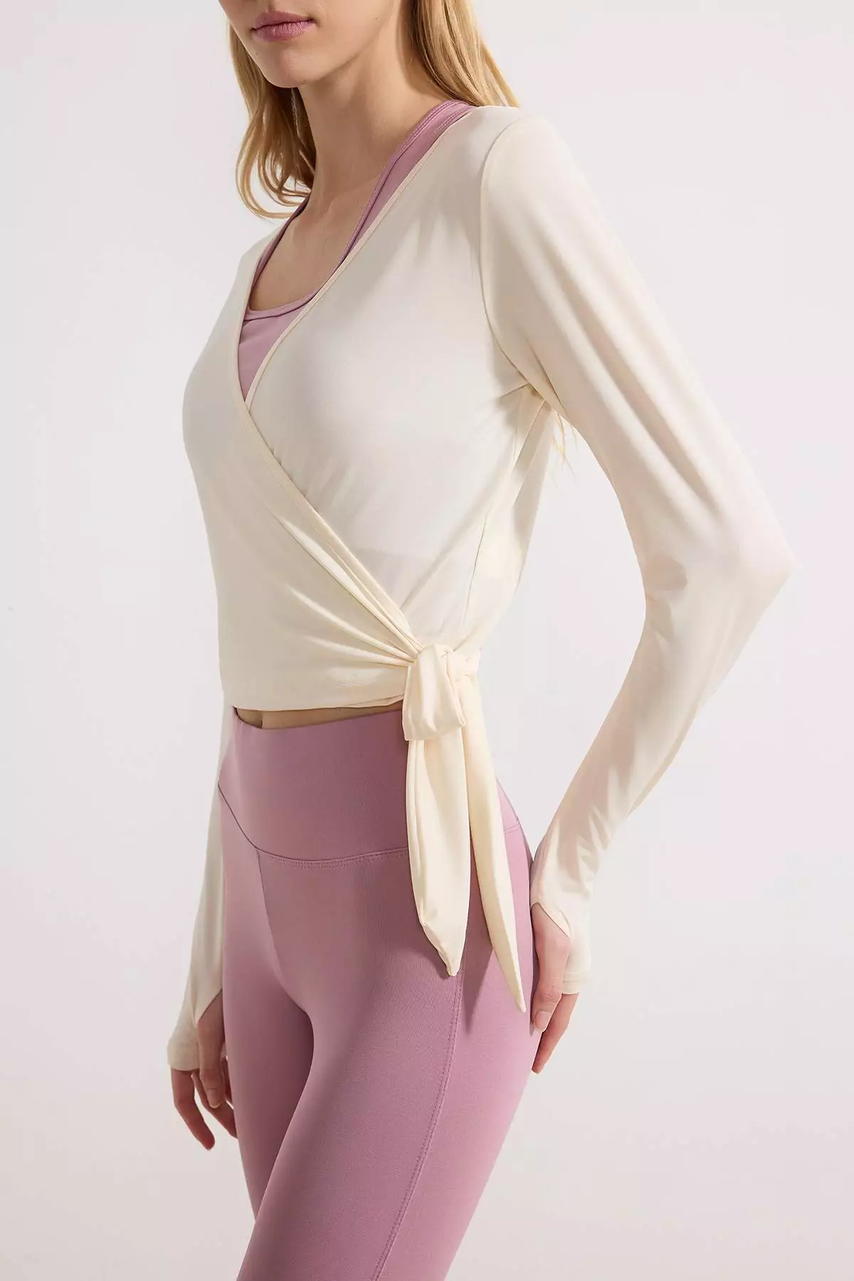 Ecru Micro Tied Double Breasted Crop Knitted Sports Blouse/Bolero Thmss26Bz2