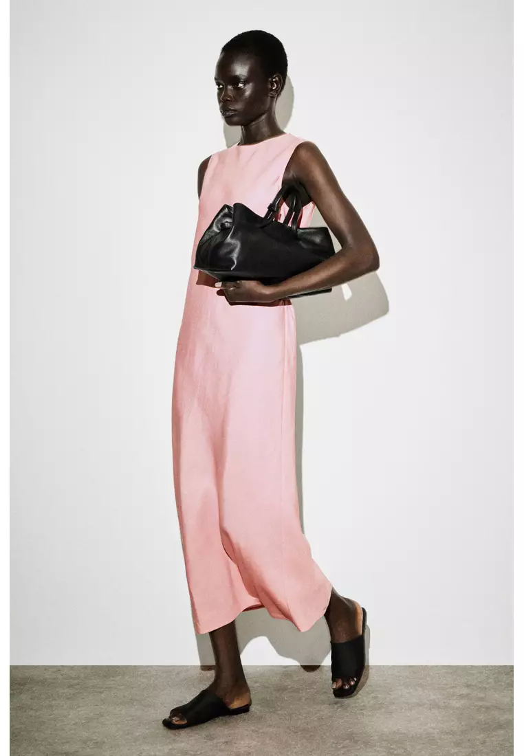cos bias cut linen blend midi dress COS Bias-Cut Linen-Blend Midi Dress