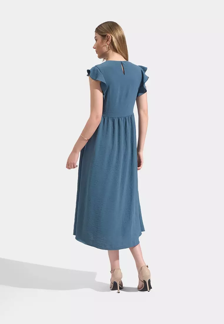 Ruffled Sleeves A-Line Midi Dress
