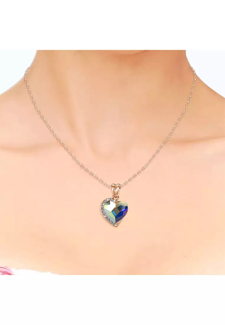 Fond Love Pendant AB Rainbow RG - Kalung Crystal Swarovski by Her Jewellery