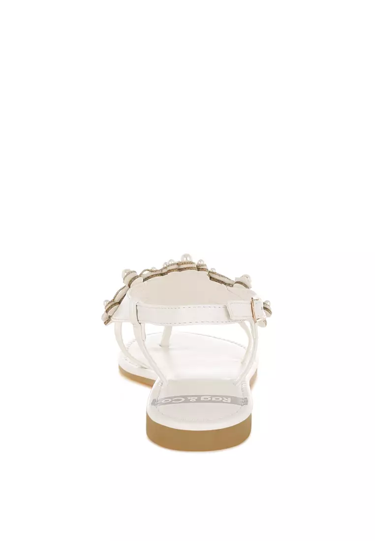 Pearl Accent Flats in White