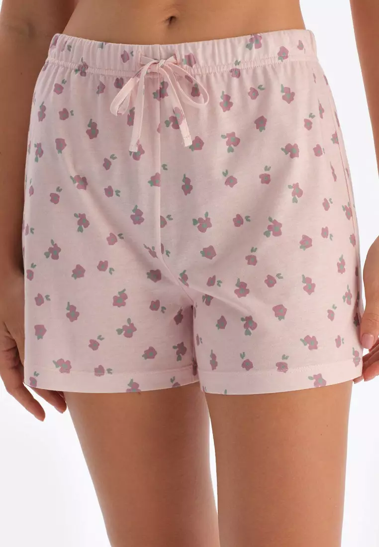 2-Pack Light Pink Shorts, Floral Print, Regular, Short Leg, Sleepwear for Women