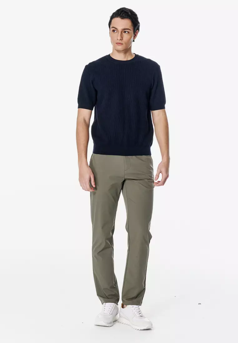 Khaki Green Slim Fit High Stretch Trousers