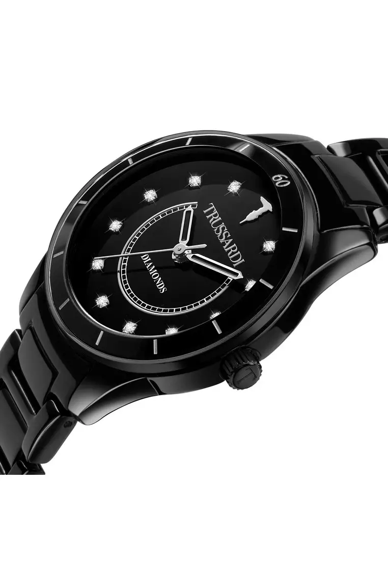 【2 Years Warranty】Trussardi T-Sky 30mm Black Dial Ladies Quartz Watch R2453151501