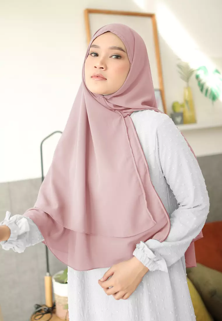 Anya Instan | Hijab Instan Resleting | Bergo Khimar Kerudung 2 Layer  - Pressed Rose