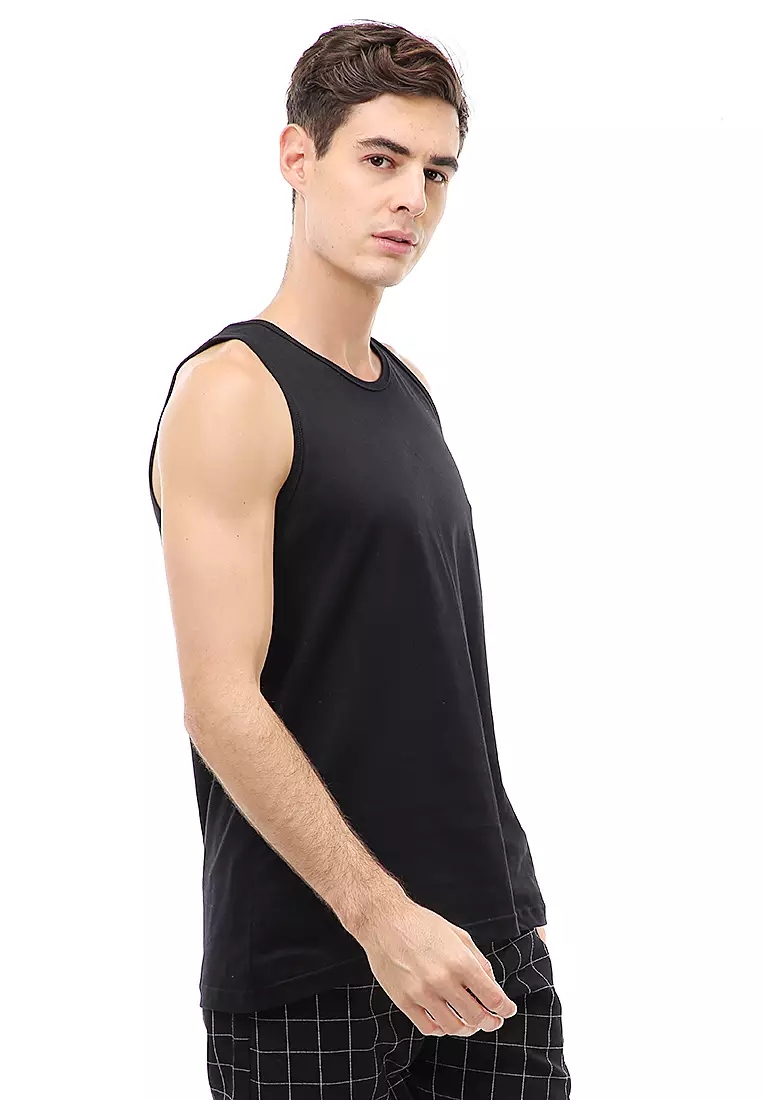 Agies Pakaian Dalam Pria Tank Top Singlet Polos Material Cotton ORIGINAL - Black