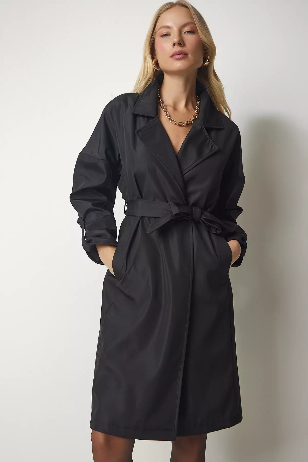 Buy Happiness Istanbul Black Belted Seasonal Trench Coat 2024 Online ...