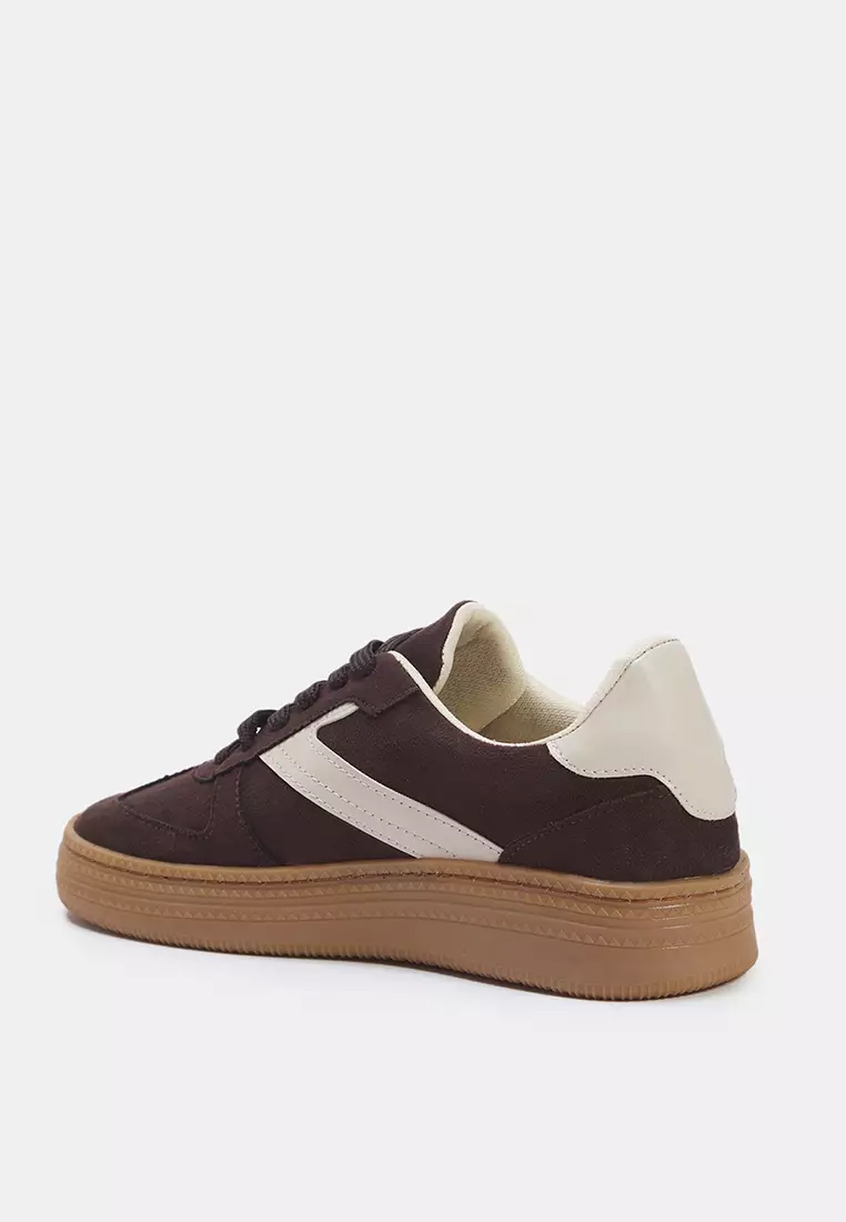 Dark Brown Two Lace-Up Dual-Use Women's Retro Sneakers Takss25Sn00009