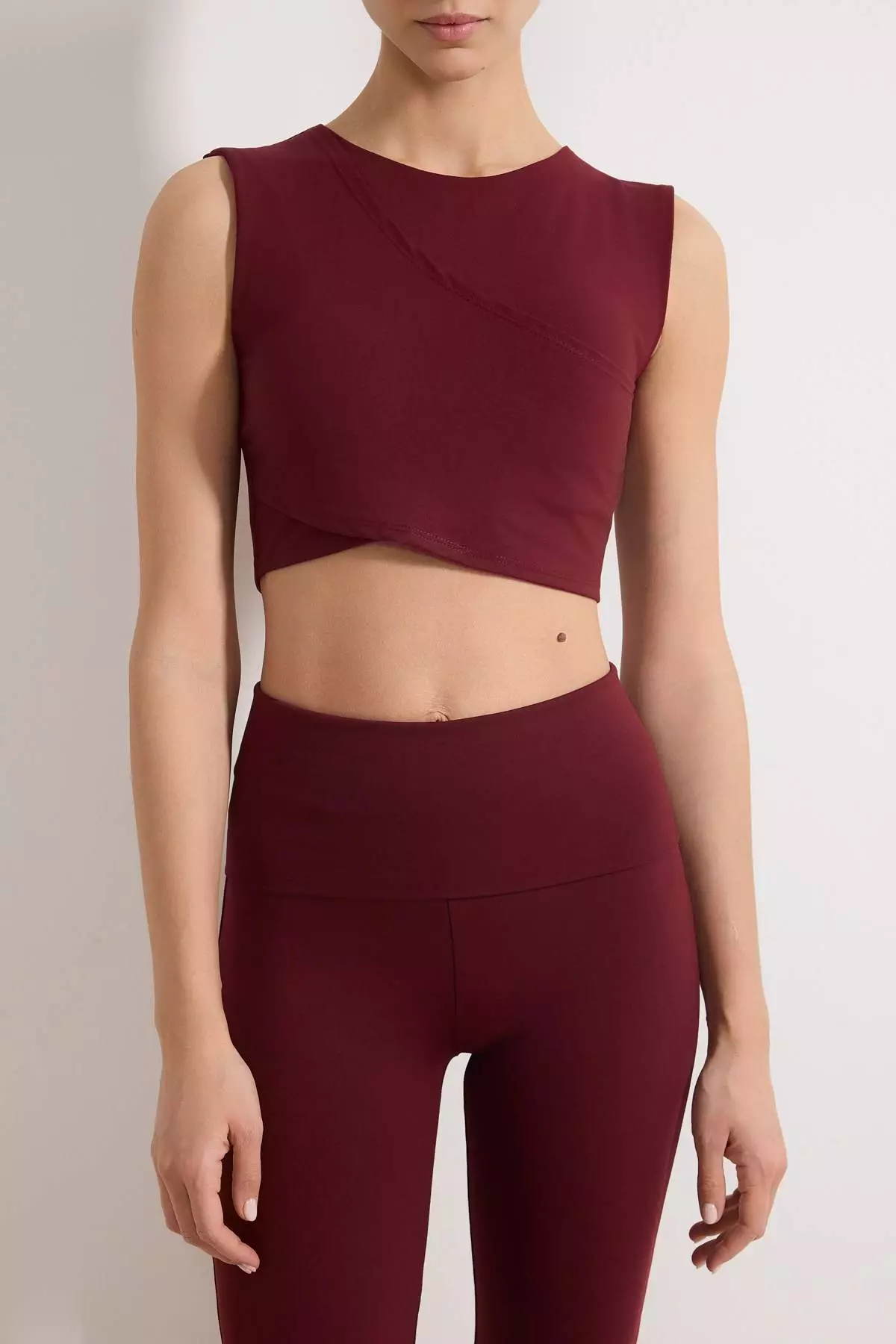 Burgundy Double Breasted Brushed Soft Fabric Supportive/Shape-Enhancing Knitted Sports Bra Thmss26Ss3