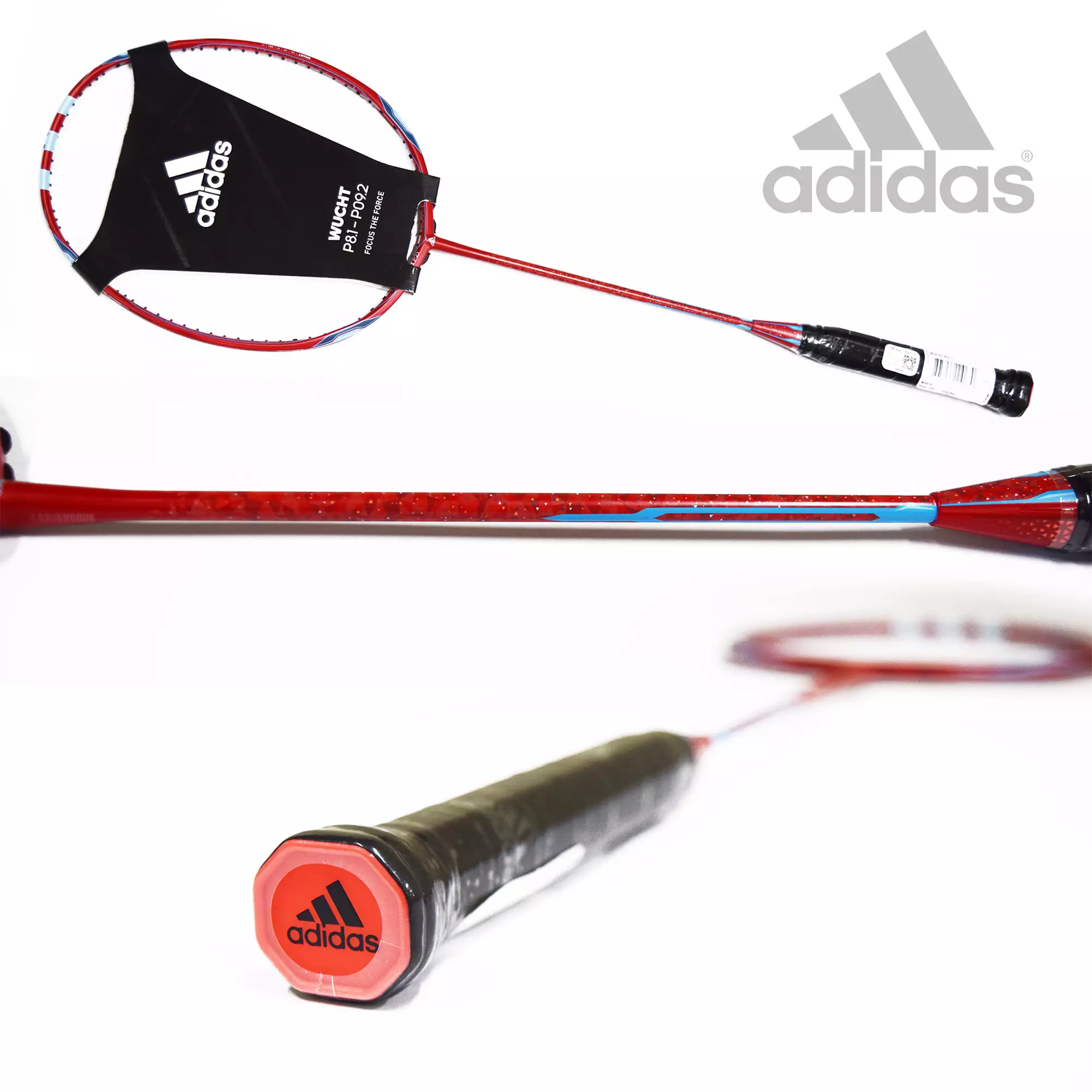 Paket Raket Bulutangkis Badminton Adidas Wucht P2.1 Vivid Red dan Senar Adidas wucht P67.1