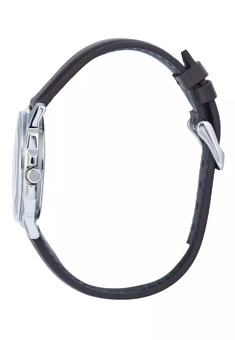 Casio - Jam Tangan Analog Pria - Silver - Brown Leather Strap - MTP-E720L-5AV