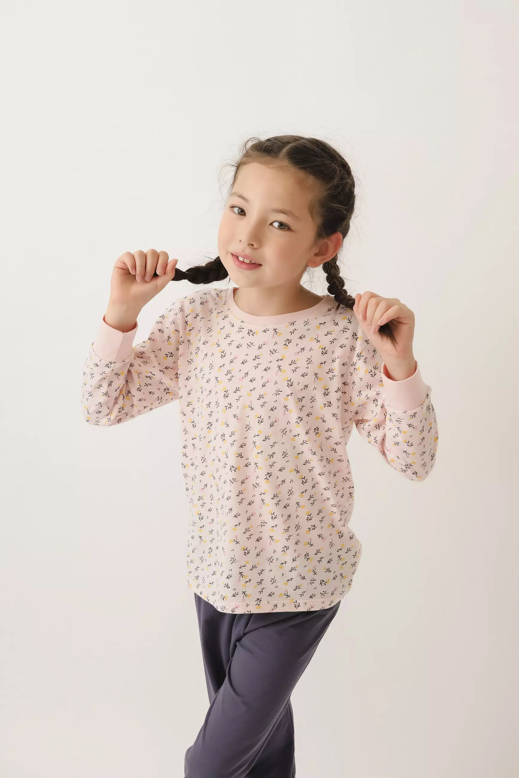Pito Kids Set Piyama Panjang Anak Flora Dark Grey 1-8 Tahun