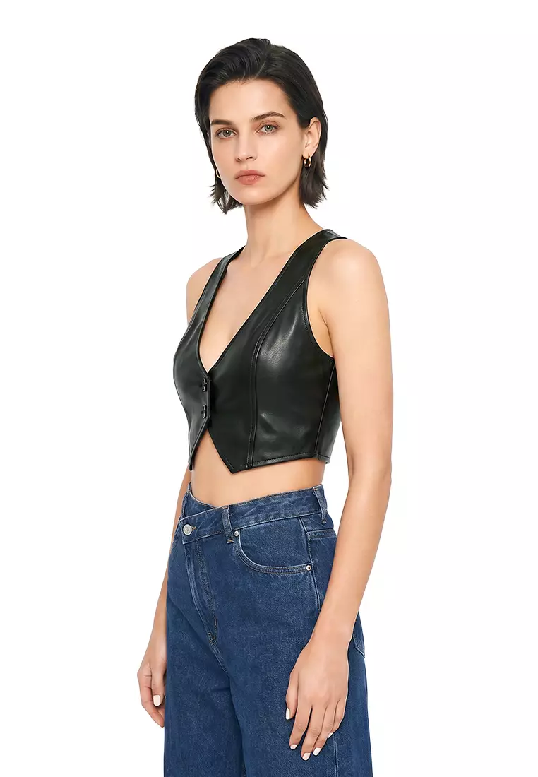 Black Front Button Tank Top