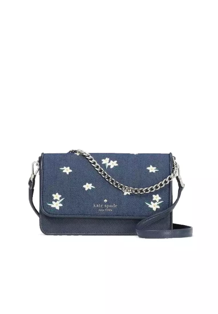 Kate Spade Kate Spade Madison Floral Embroidered Crossbody Bag Flap Convertible In Blazer Blue 7716