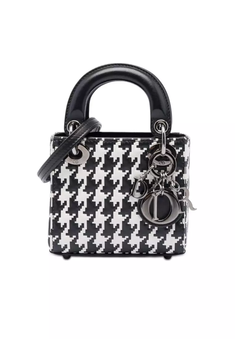 Pre-Loved Dior Micro Calfskin Houndstooth Embossed Macro Lady Dior