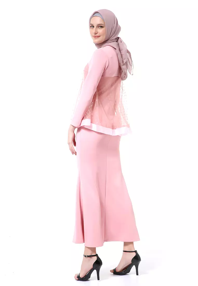 Gaun Model Duyung Fashion Muslimah Atasan Wanita Long Stlye Premium High Quality - Pink Soft