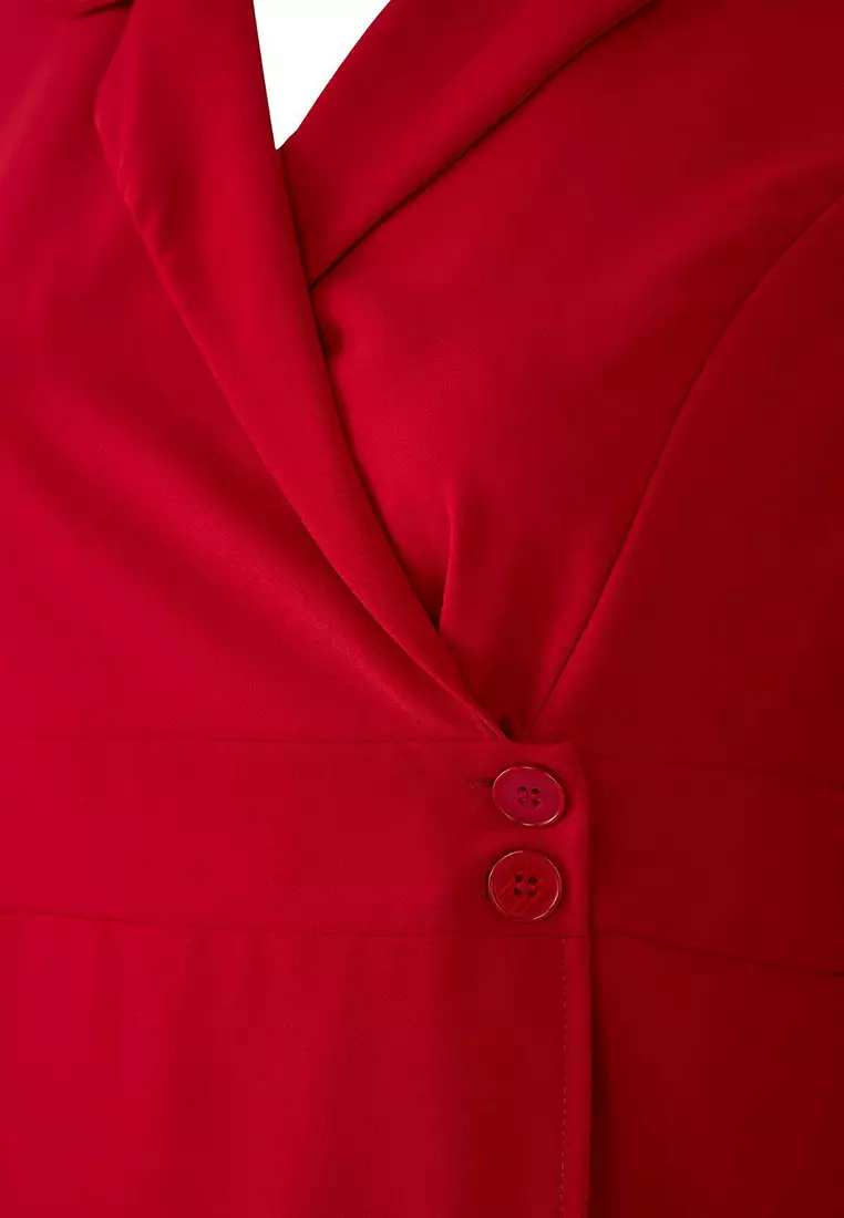 Red Button Woven Mini Plus Size Jacket Dress Tbbaw26Ah00033