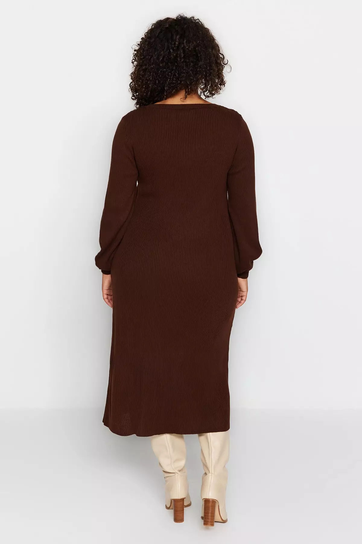 Plus Size Sweater Dress With Buttons Detail