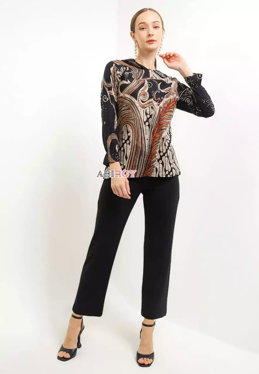 Blouse Batik Akarasya Hitam Premium Slimfit Elegant NLN