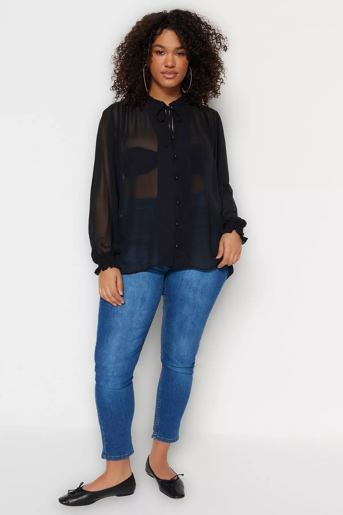 Black chiffon best sale blouse plus size