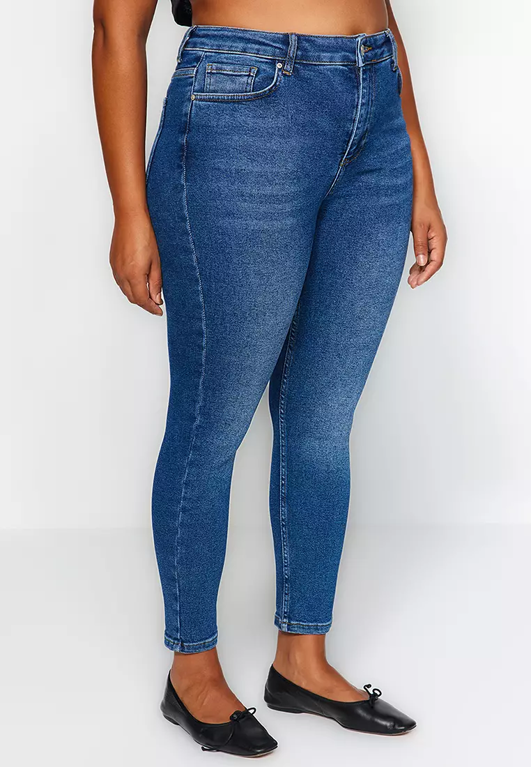 Buy Trendyol Plus Size Navy Blue High Waist Flexible Skinny Jeans