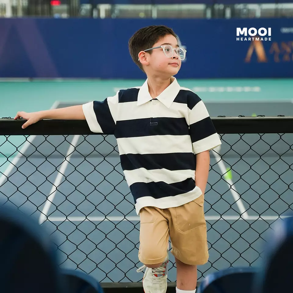 Mooi Kemeja Anak Laki-Laki Yuko Striped Polo - Sage Green