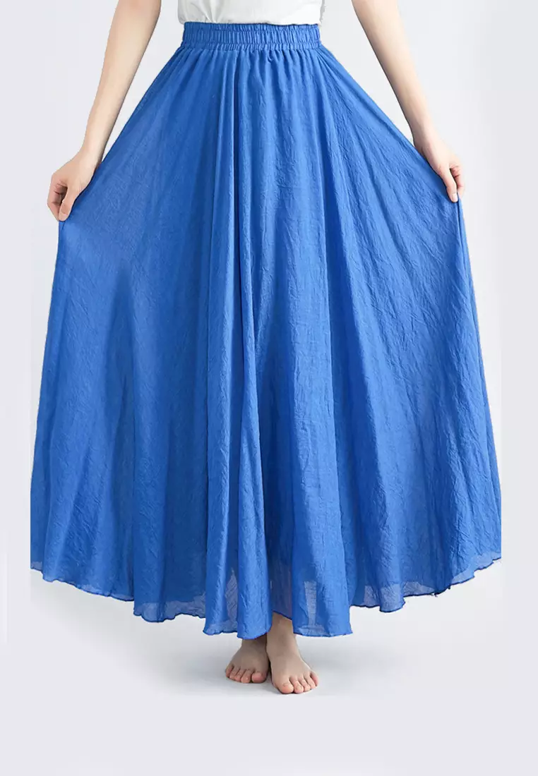 Twenty Eight Shoes VANSA Solid Color Cotton And Linen Long Skirt