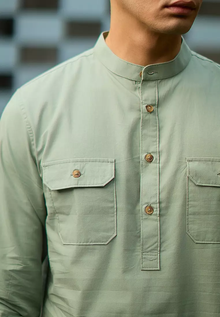 Kemeja koko Collarless shirt OXCON GHAISAN Sage Green