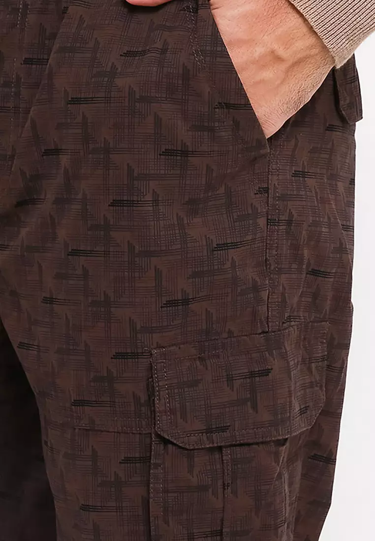 NX Celana Pendek Karet Cargo Printing Coklat Pria