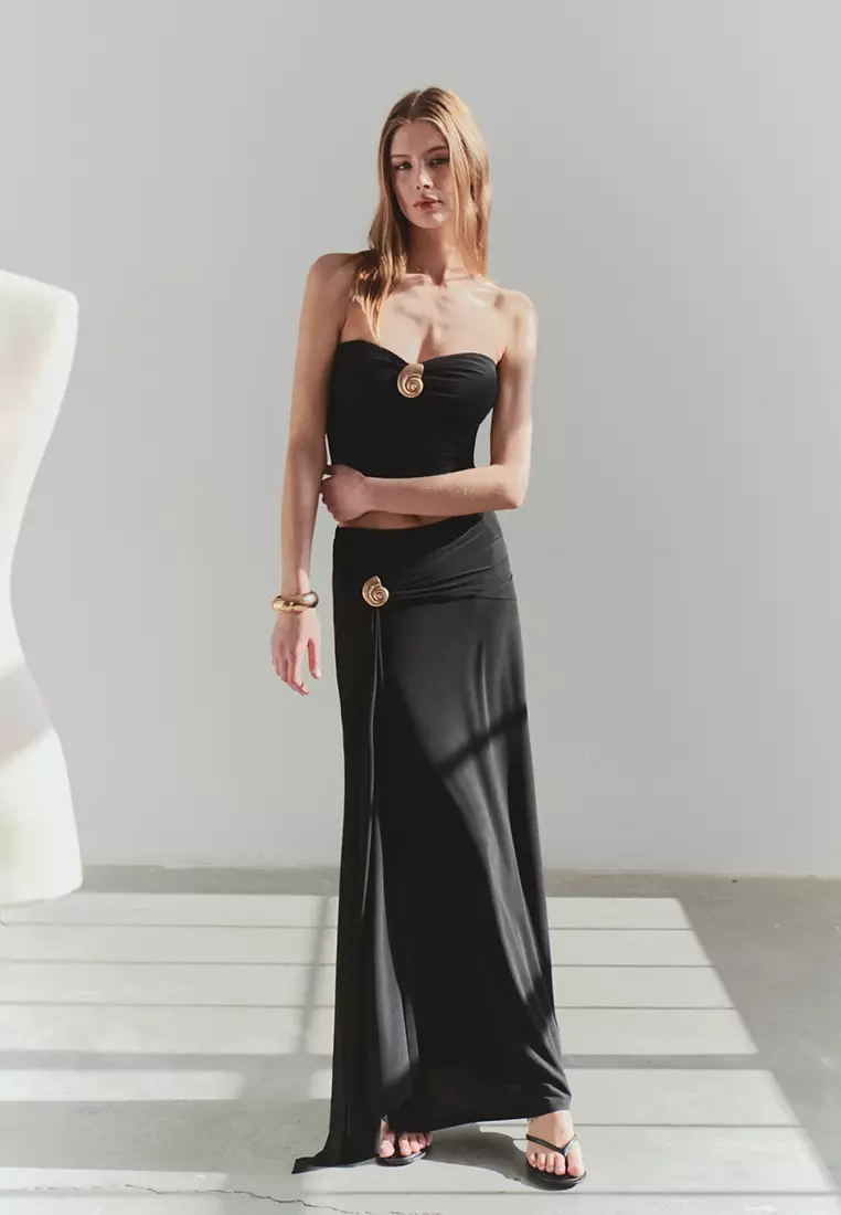 Limited Edition Black Bodysitting Accessory Detailed Knitted Long Skirt