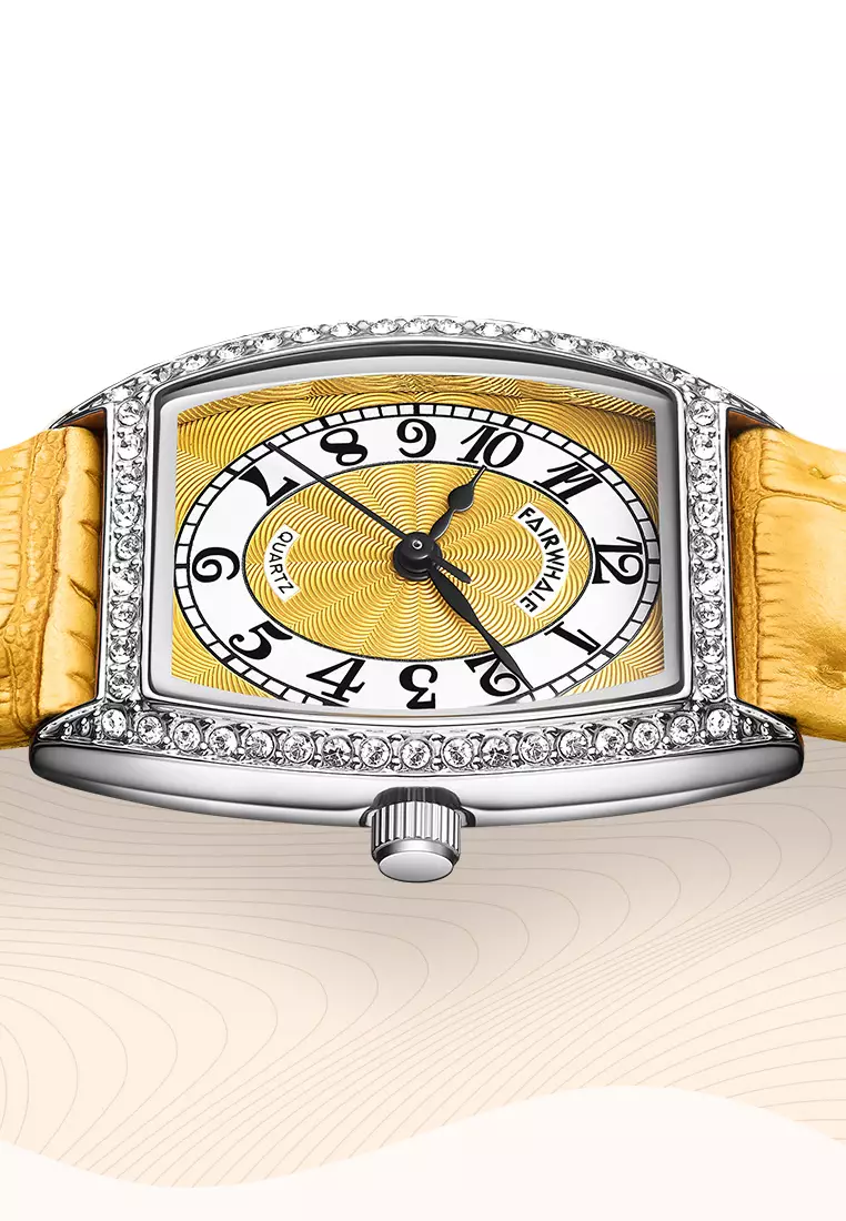 Ladies Barrel Shape Stainless Steel Quartz Watch, Leather Strap