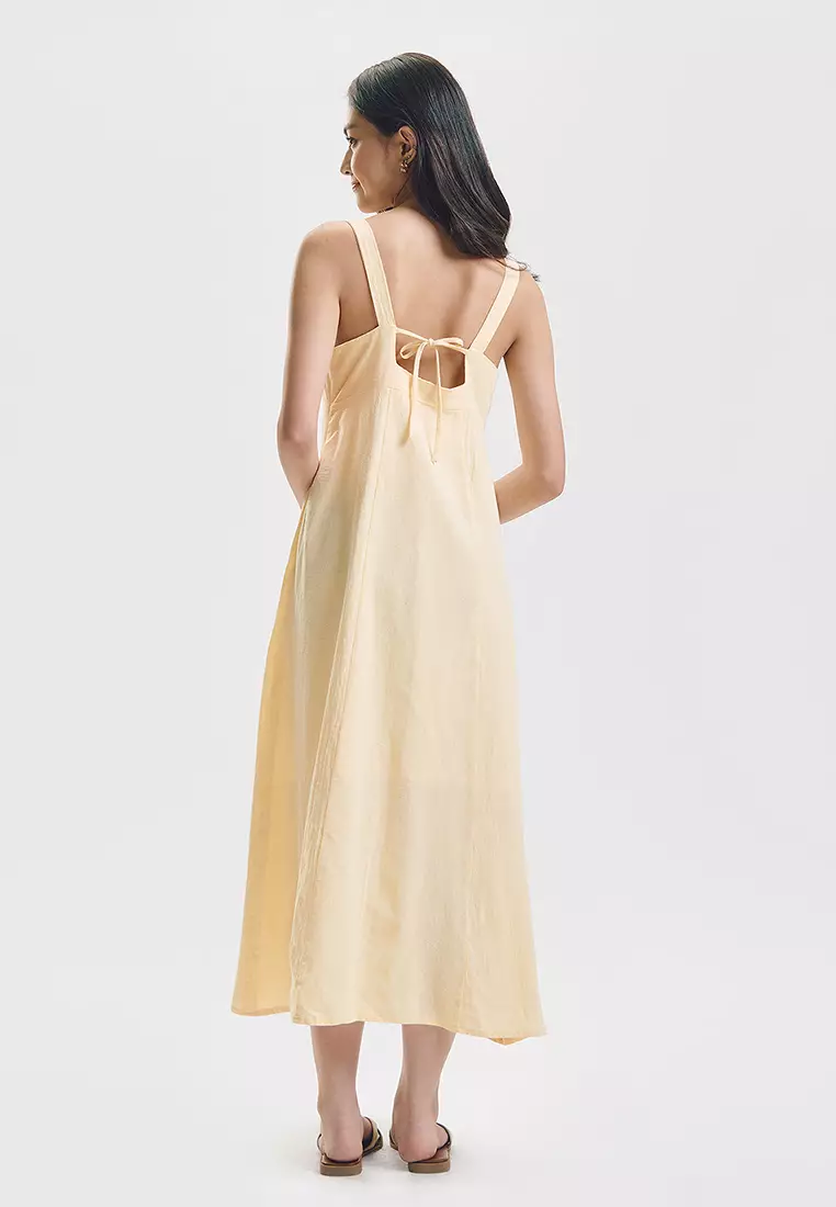 Wide Strap Midi Dress with Front Slit