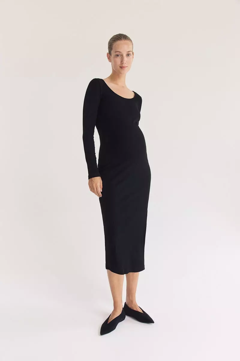 loose bodycon dress Maternity Ribbed Bodycon Maxi Dress- Black