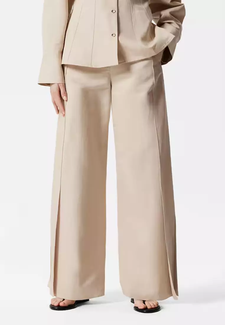 Wide-Leg Side-Slit Trousers