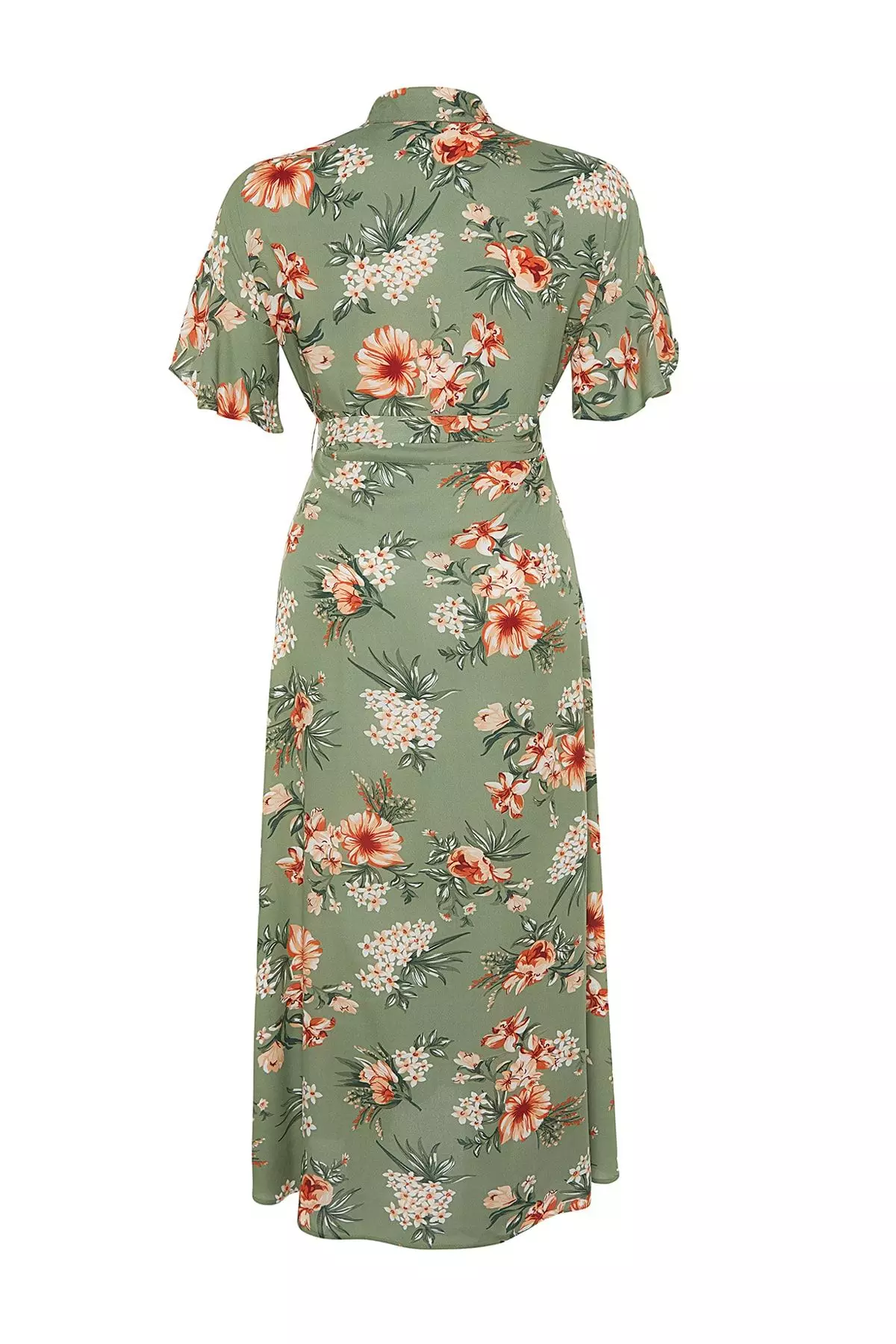 Green Floral Woven Slit Shirt Dress TBBSS22EL1596