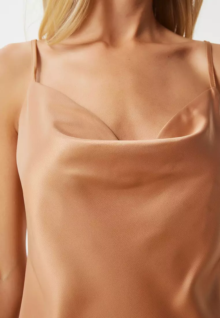 Cowl Neck Satin Surface Dress