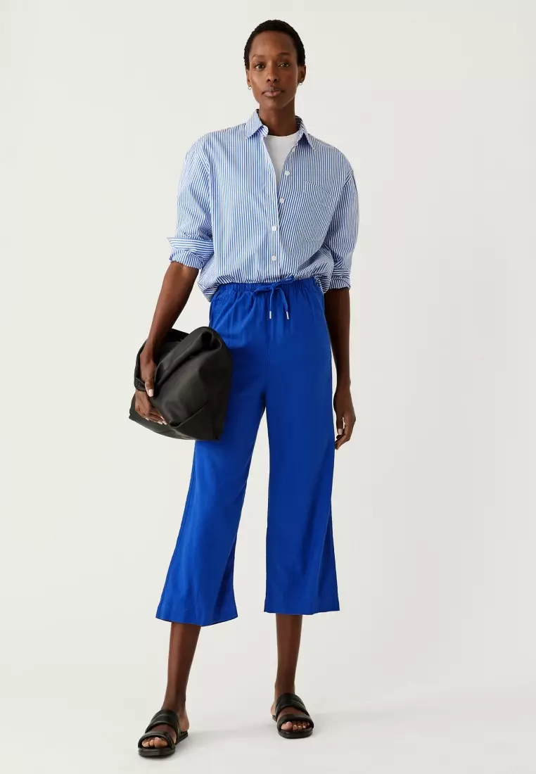 Buy MARKS SPENCER Linen Rich Wide Cropped Leg Trousers 2024