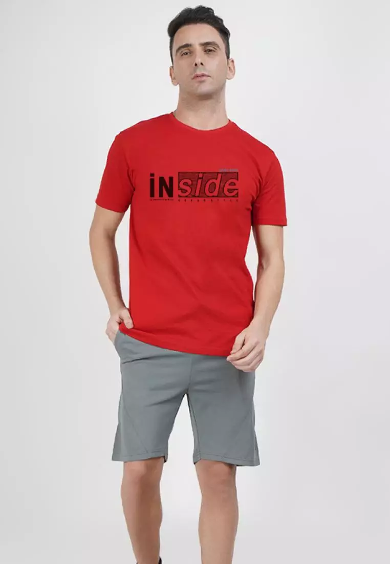 Red shirt grey shorts store