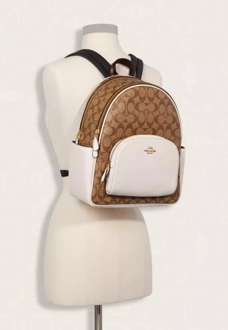 Coach Court Backpack In Signature Canvas Khaki Chalk