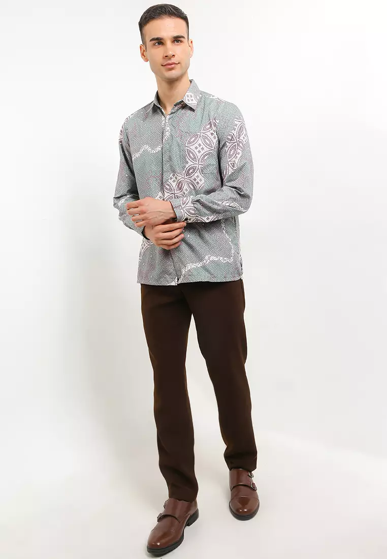 Dobby Kemeja Batik Exclusive Premium Pria Casual Modern Lengan Panjang