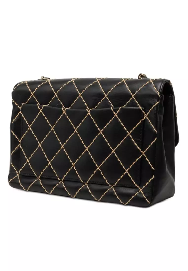 Pre-Loved Chanel Jumbo Cc Quilted Lambskin Wild Stitch Flap