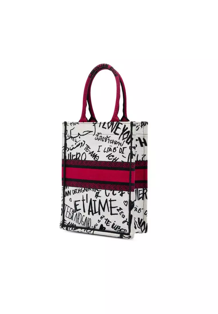 Pre-Loved Dior Dioramour Embroidered Canvas Graffiti Vertical Book Tote