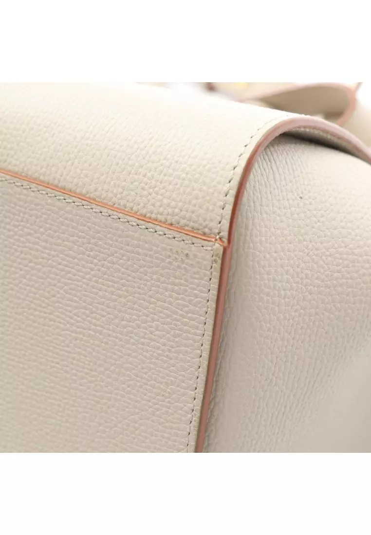 Pre-Loved LOEWE hammock drawstring bag mini Handbag leather light beige 2WAY