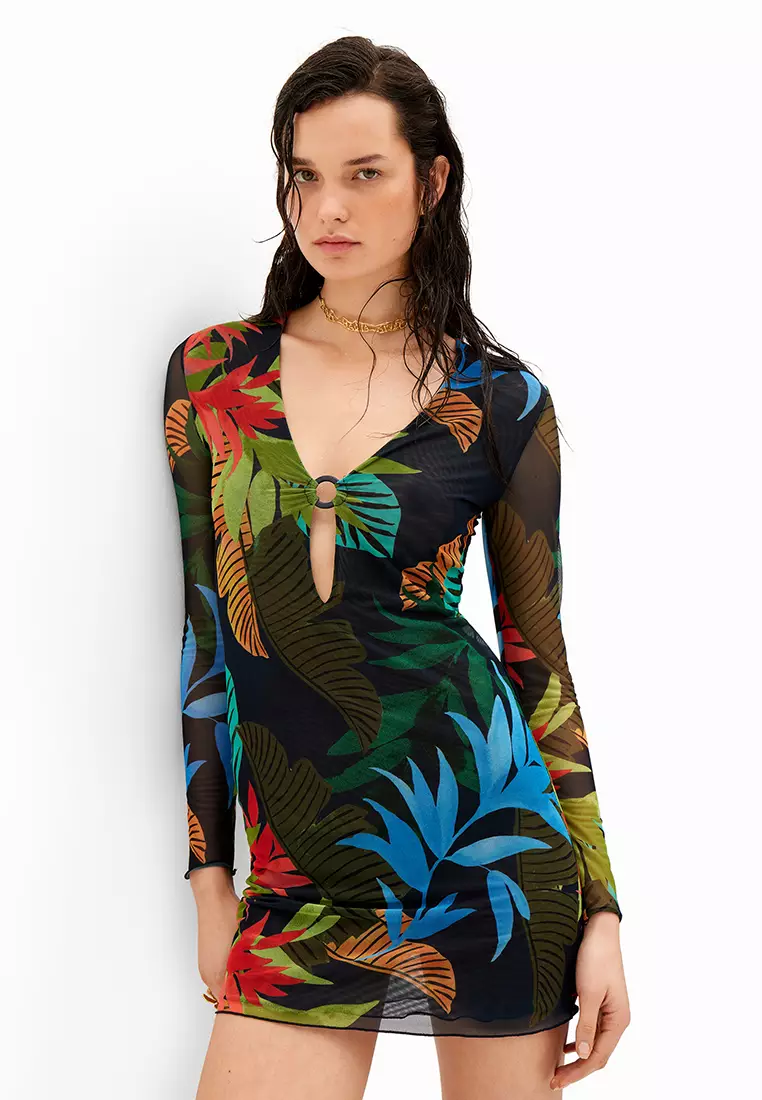 Desigual Woman Tropical tulle mini dress.